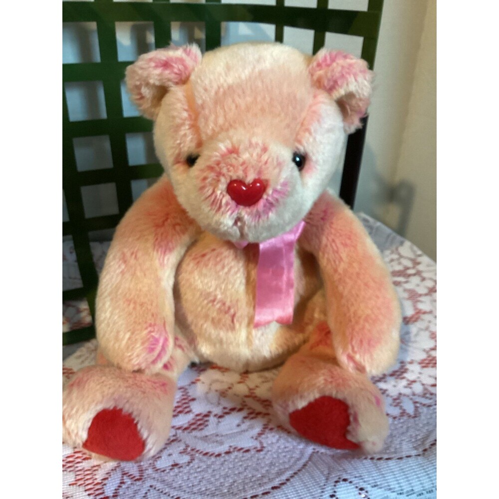 Ty Beanie Buddy Bear ROMANCE the Bear 13” Retired Stuffed Animal Pink Hearts